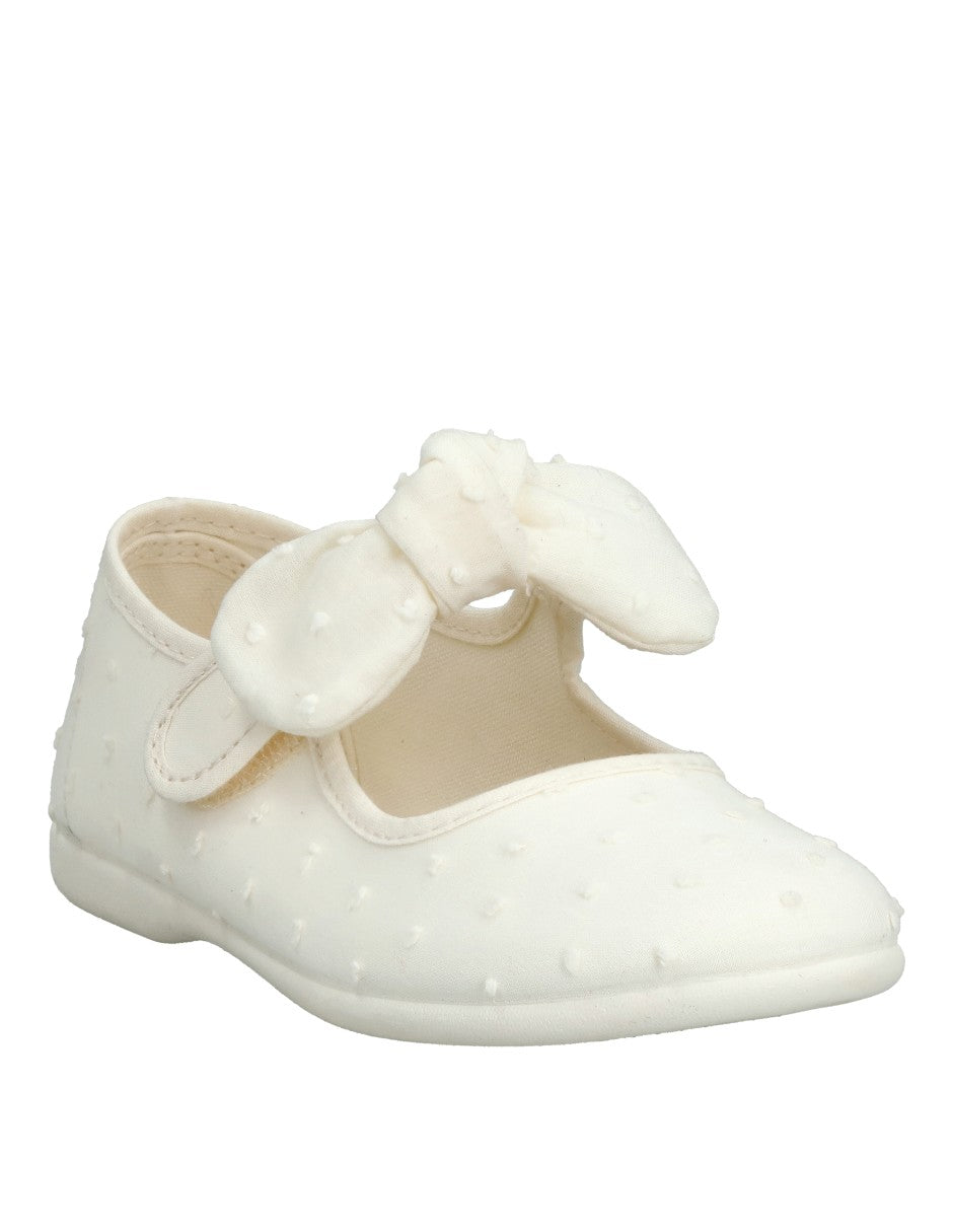 Zapato Tokolate Moño Plumeti Con Velcro Beige para Niña