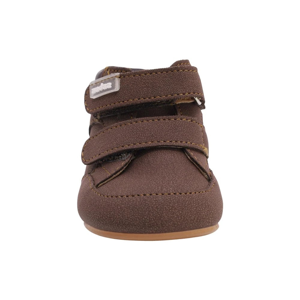 ZAPATO CAFE PARA BEBE SIN SUELA DOBLE VELCRO