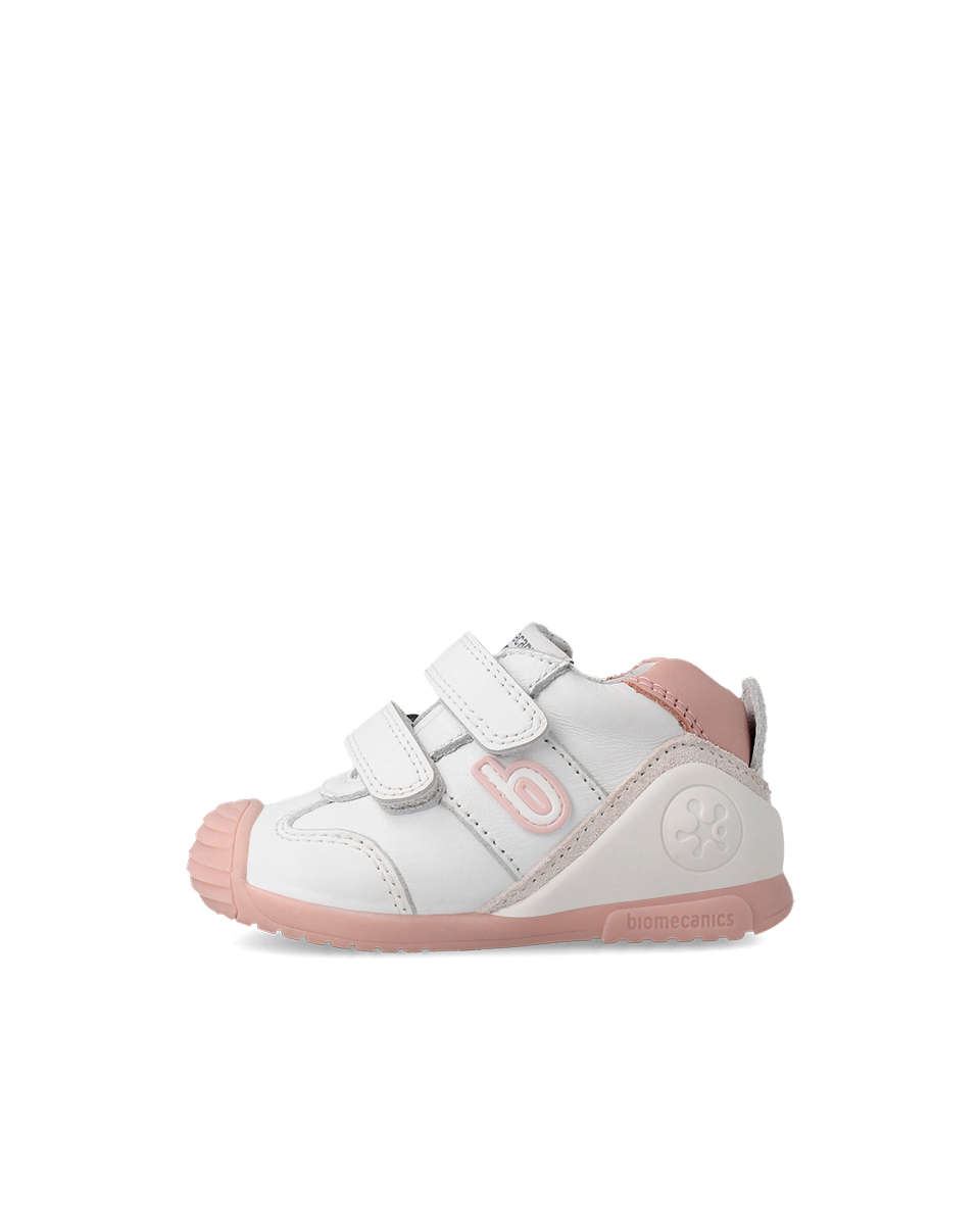 Tenis Biomecanics Blancos y Rosa con Dos Velcros para Bebé