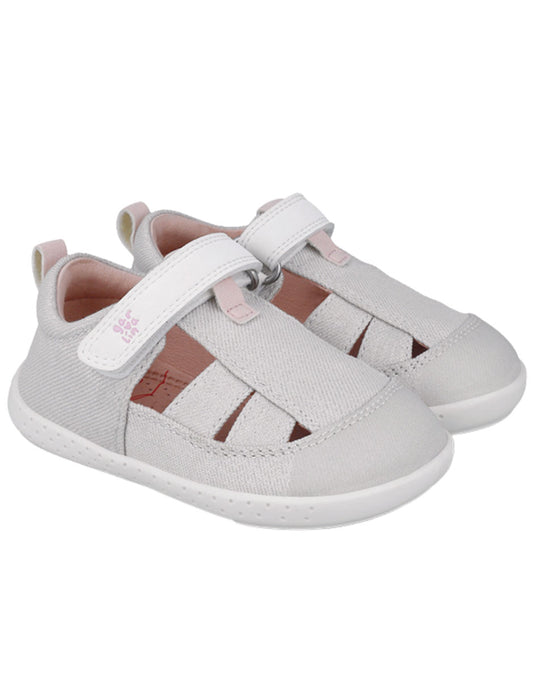 Sandalia Garvalin Barefoot Lona Metalizada Blancos para Niña