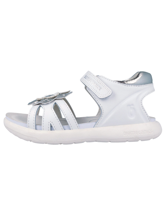 Sandalia Biomecanics Blanco con Velcro y Flor para Niña