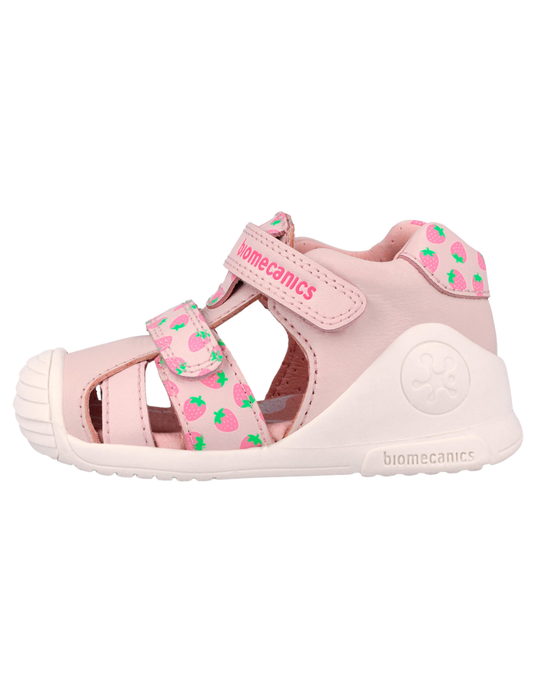 Sandalia Biomecanics Doble Cotton con Velcro y Fresas para Bebe