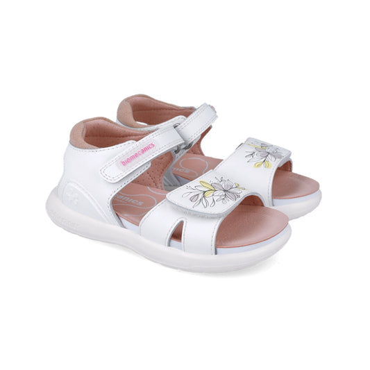 Sandalia Niña Piel Blanca con Doble Velcro - BIOMECANICS