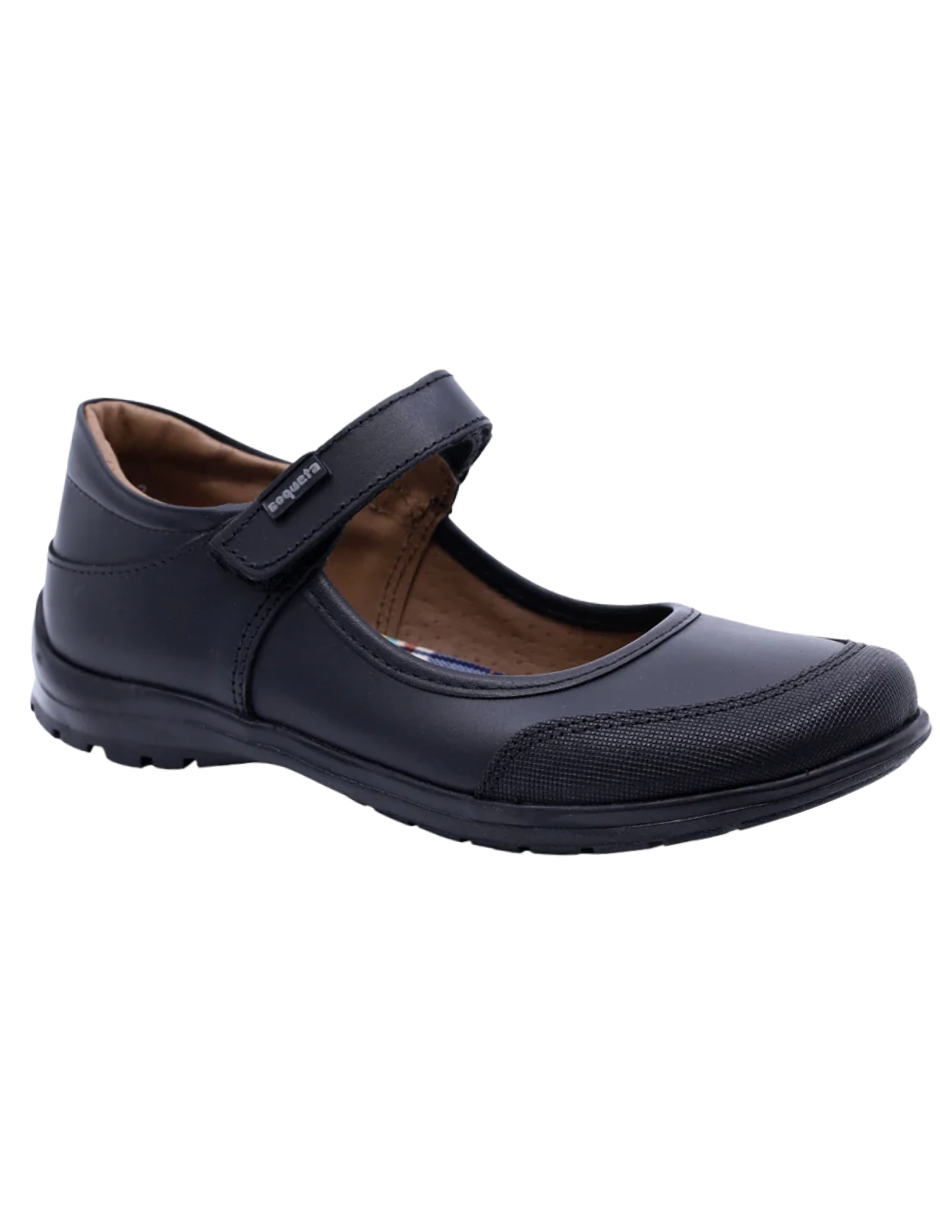 Zapato Coqueta Escolar Puntera Con Velcro Negros para Niña