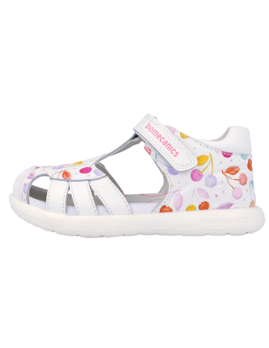 Sandalia Biomecanics Blanco con Puntera Velcro y Estampado para Niña