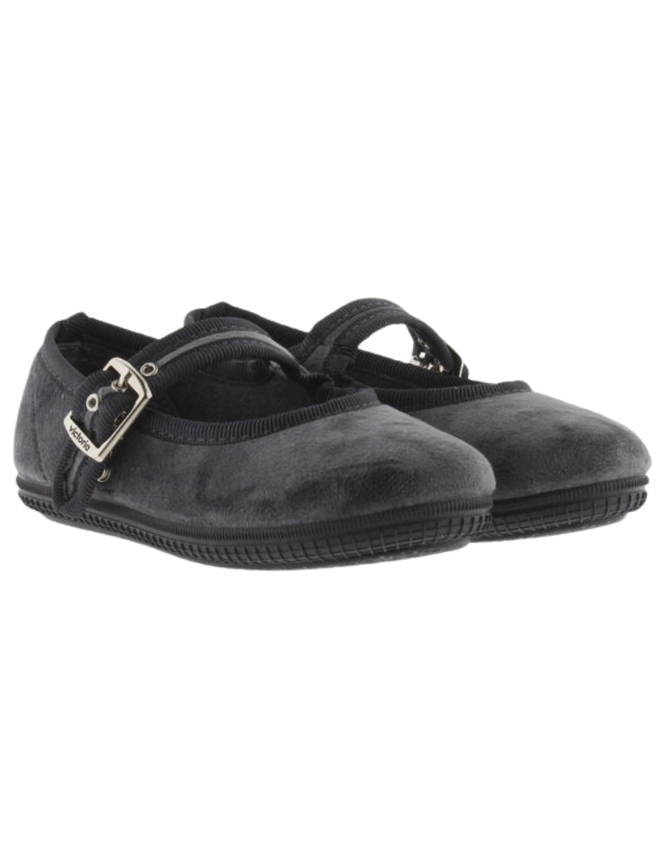 Balerina Victoria Gris Terciopelo con Hebilla para Niña