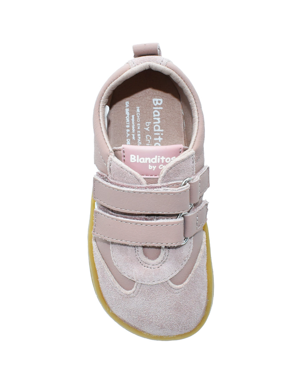 Zapato Barefoot Niña Deportivo Dos Velcros Rosa -Blanditos