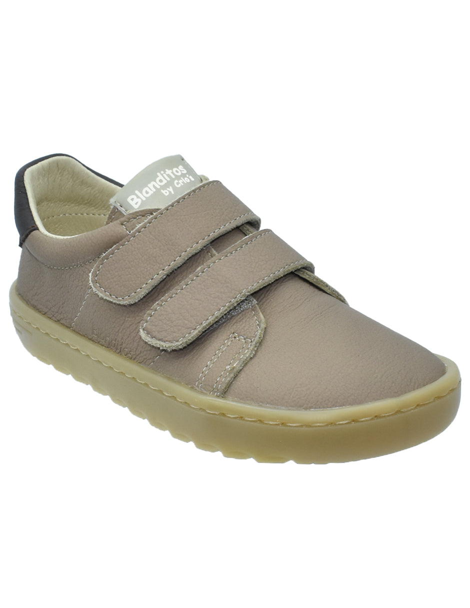 Zapato Barefoot Unisex Deportivo Piel Dos Velcros Café -Blanditos