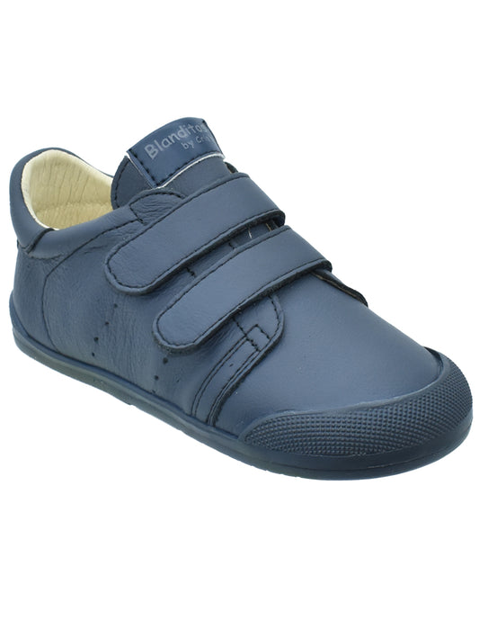 Zapato Barefoot Unisex Basico Dos Velcros Azul -Blanditos