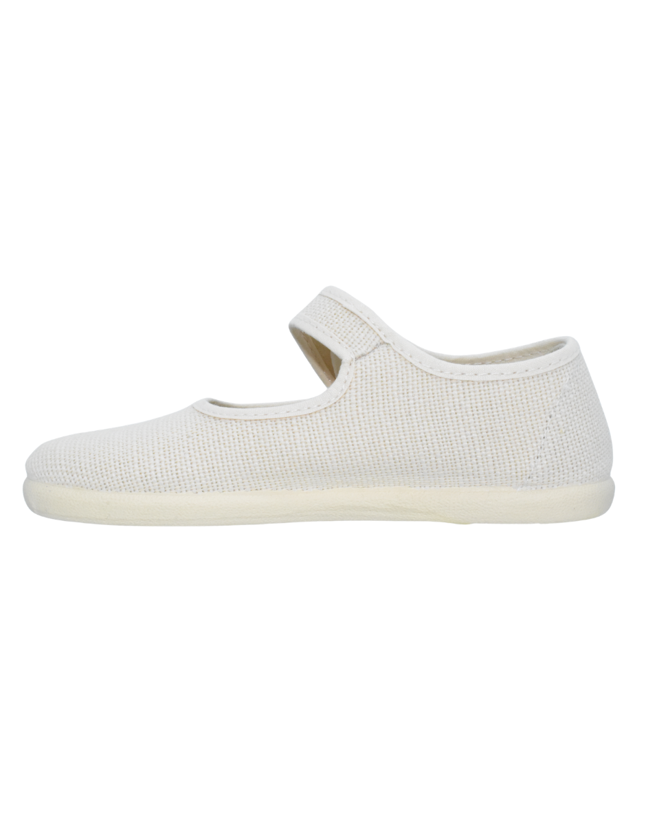 Merceditas Pekis Boton Lino Con Velcro Beige para Niña