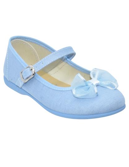 Merceditas Pekis en Lino Azul con Moño para Niña