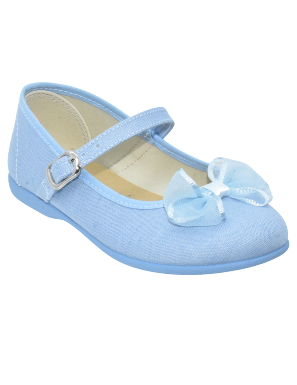 Merceditas Pekis en Lino Azul con Moño para Niña