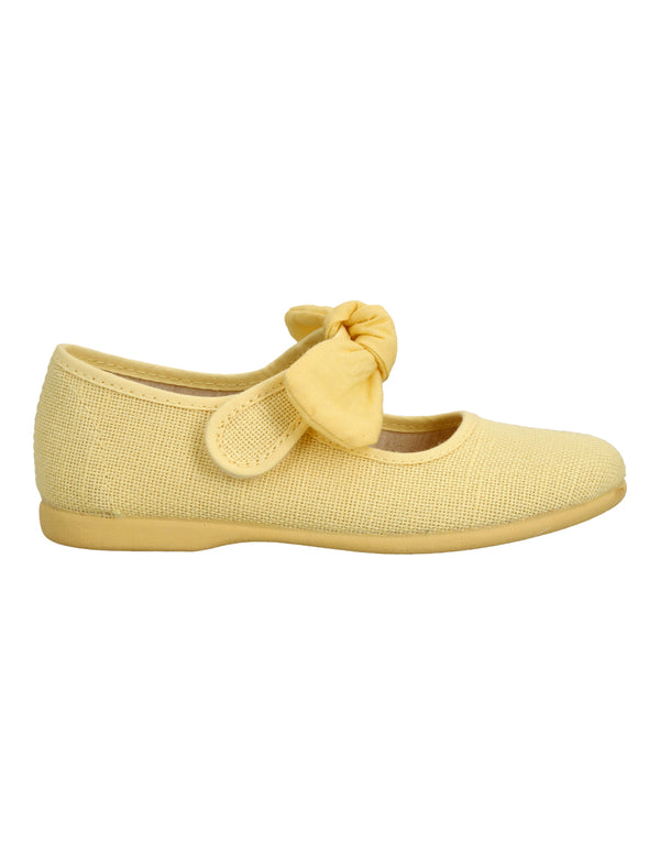 Merceditas Tokolate en Lino Amarillo con Velcro para Niña