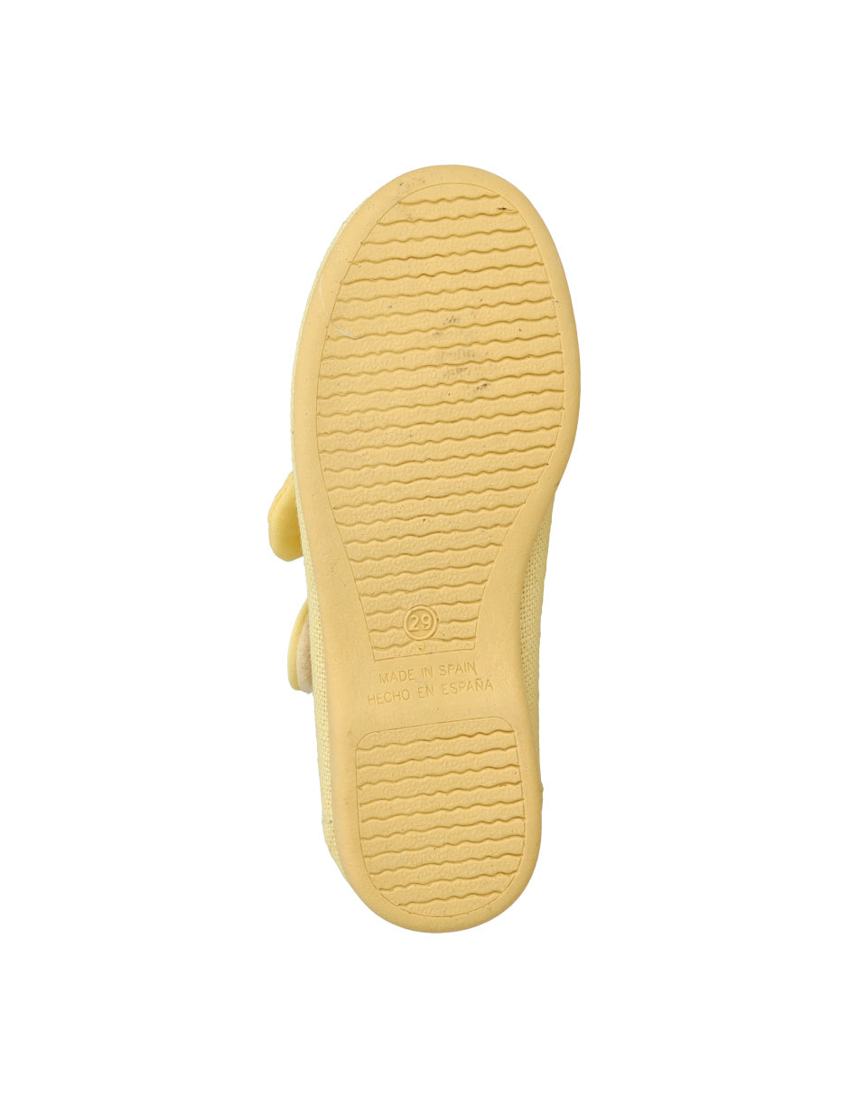 Zapato Tokolate Moño Lino Con Velcro Amarillos para Niña