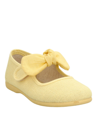 Zapato Tokolate Moño Lino Con Velcro Amarillos para Niña