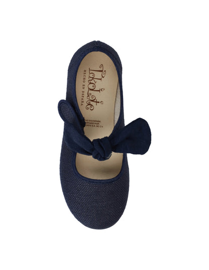 Zapato Tokolate Moño Lino Con Velcro Marino para Niña