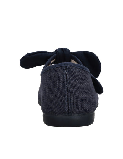 Zapato Tokolate Moño Lino Con Velcro Marino para Niña