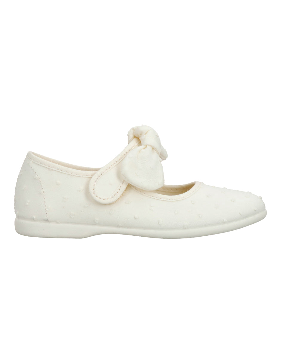 Zapato Tokolate Moño Plumeti Con Velcro Beige para Niña