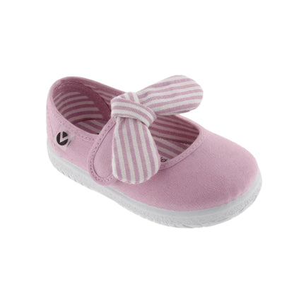 Zapatos Victoria de Lona con Pañuelo de Rayas para Niña