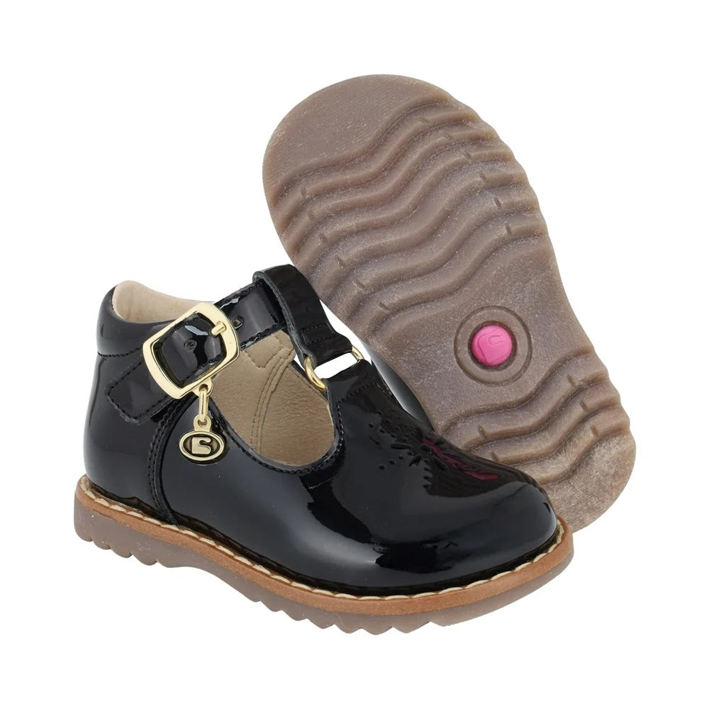 ZAPATO NEGRO PARA BOTA TOBILLO NIÑA CHAROL HEBILLA