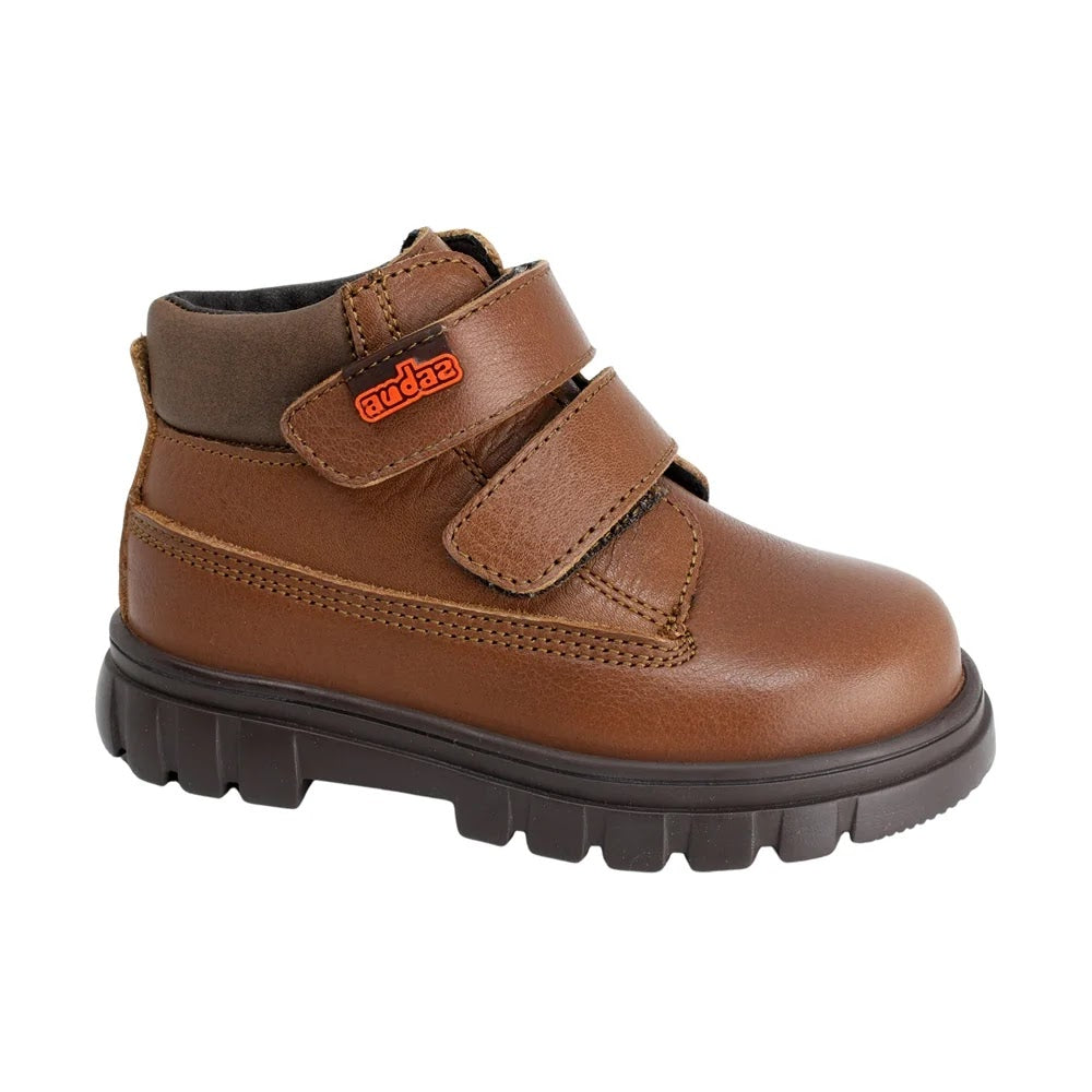 BOTIN CAFE CLARO PARA NIÑO DOBLE VELCRO SUELA TRACK