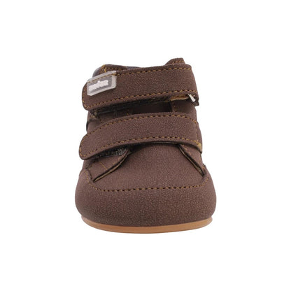 ZAPATO CAFE PARA BEBE SIN SUELA DOBLE VELCRO