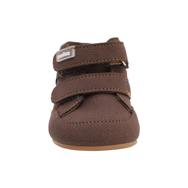 ZAPATO CAFE PARA BEBE SIN SUELA DOBLE VELCRO