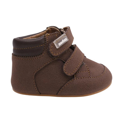 ZAPATO CAFE PARA BEBE SIN SUELA DOBLE VELCRO