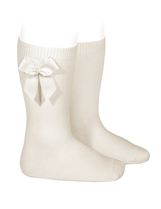 Calcetines Altos Lino con Lazo Grogén Lateral para Niña