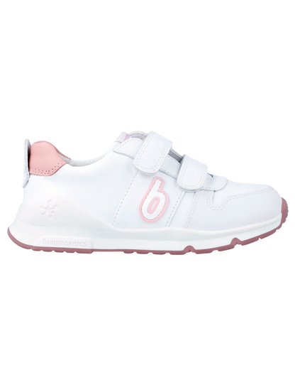 Zapato Basico Biomecanics Blanco-Rosa con Dos Velcros para Niña