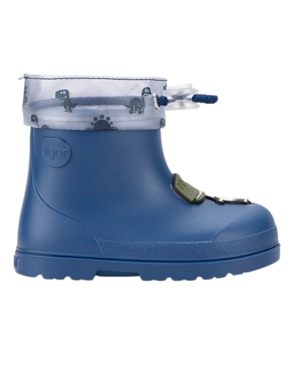 Bota De Lluvia Barefoot Igor Azul Con Dino Para Niño