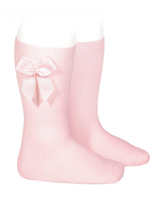 Calcetines Altos Rosas con Lazo Grogén Lateral para Niña