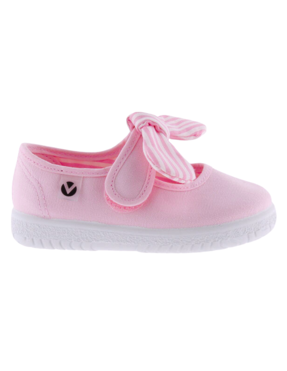 Zapato Victoria Rosa de Lona con Pañuelo Rayado para Niña