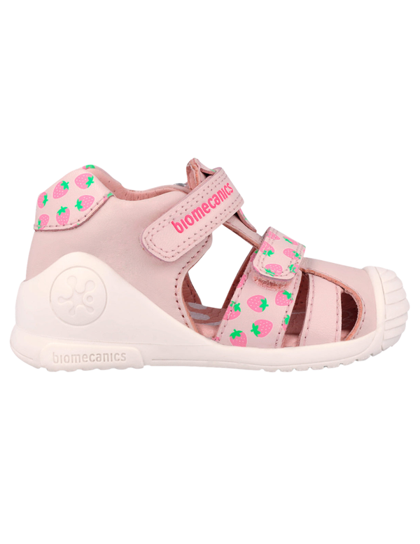 Sandalia Biomecanics Doble Cotton con Velcro y Fresas para Bebé