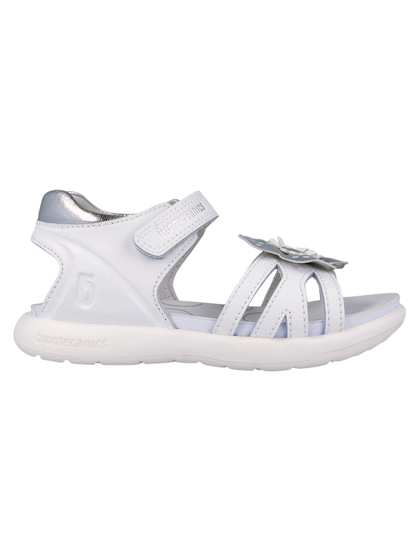 Sandalia Biomecanics Blanco con Velcro y Flor para Niña