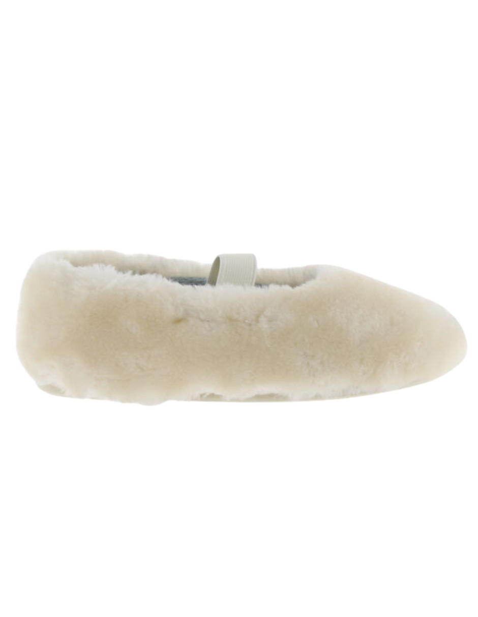 Pantufla Victoria Crema con Pelo y Resorte para Niña