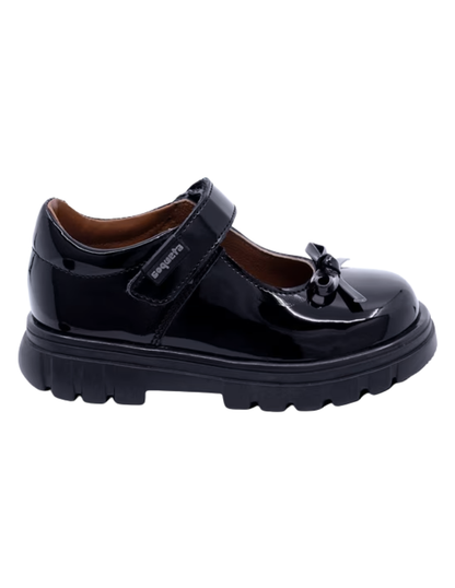 Zapato Coqueta Escolar Charol Moño Con Velcro Negros para Niña