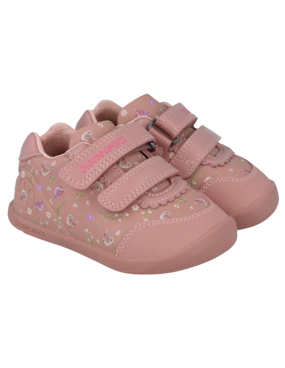Zapato Barefoot Biomecanics Rosa con Flores para Bebe