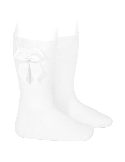 Calcetines Altos Blancos con Lazo Grogén Lateral para Niña