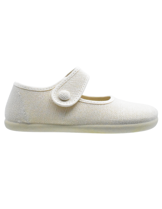 Merceditas Pekis Boton Lino Con Velcro Beige para Niña