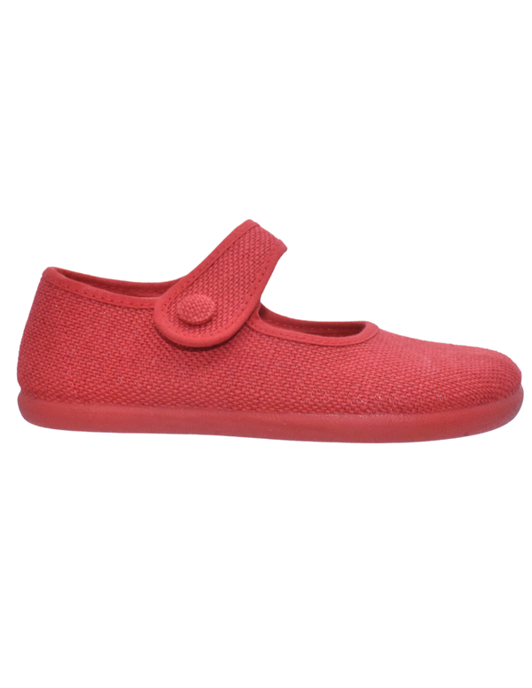 Merceditas Pekis Boton Lino Con Velcro Rojos para Niña
