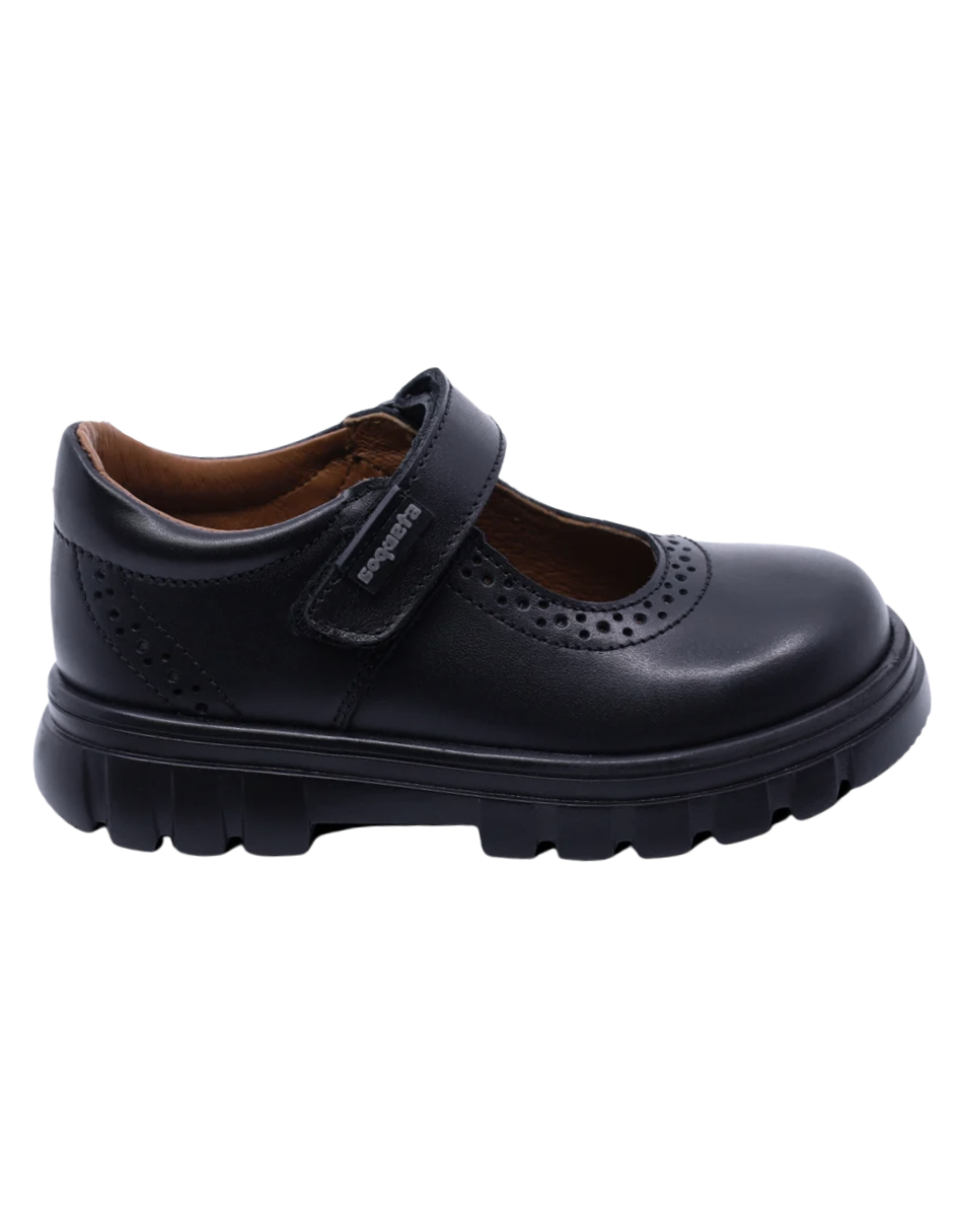 Zapato Coqueta Escolar Punteado Con Velcro Negros para Niña