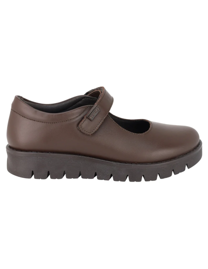 Zapato Coqueta Escolar Suela Rayada Con Velcro Cafés para Niña
