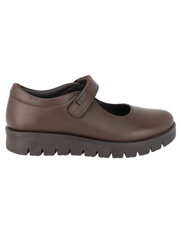 Zapato Coqueta Escolar Suela Rayada Con Velcro Cafés para Niña