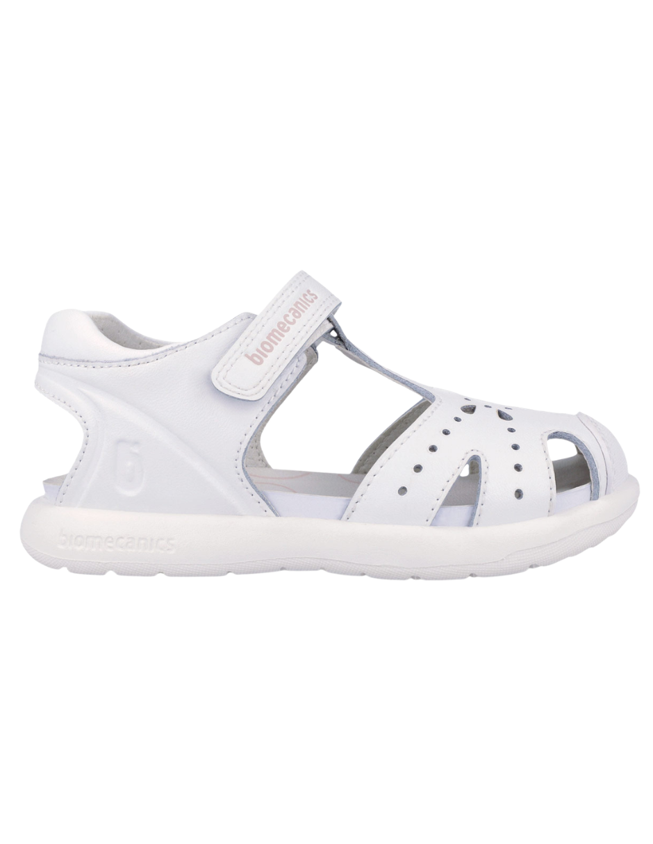 Sandalia Biomecanics Blanco con Puntera/Calada y Velcro para Niña