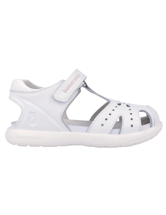 Sandalia Biomecanics Blanco con Puntera/Calada y Velcro para Niña