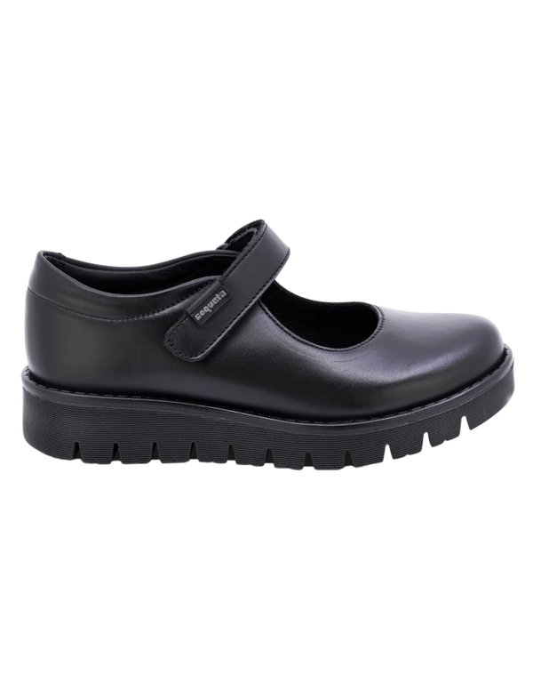 Zapato Coqueta Escolar Suela Rayada Con Velcro Negros para Niña