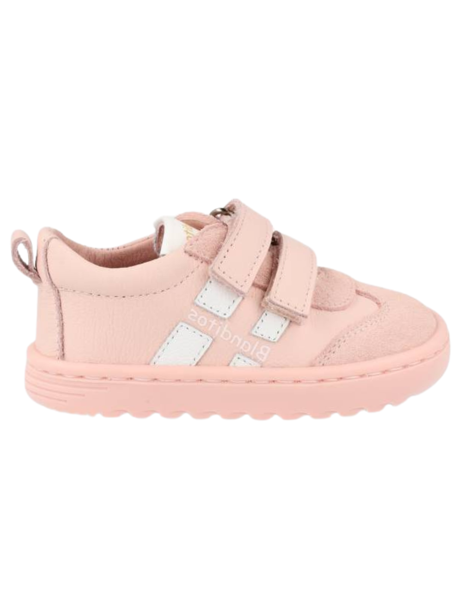 Zapato Blanditos Barefoot Dos Velcros Puntera Rosas para Niña