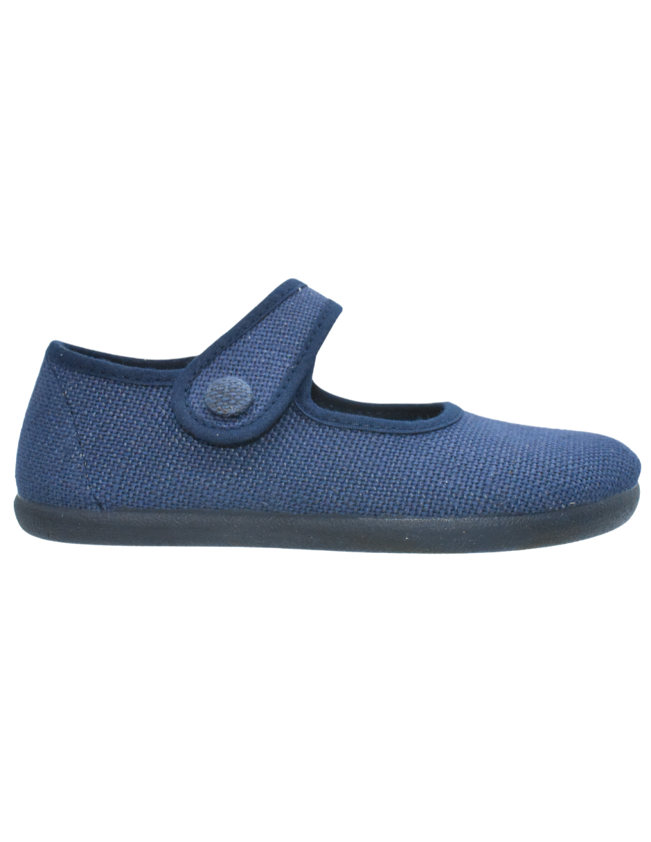 Merceditas Pekis Boton Lino Con Velcro Azul Marinos para Niña