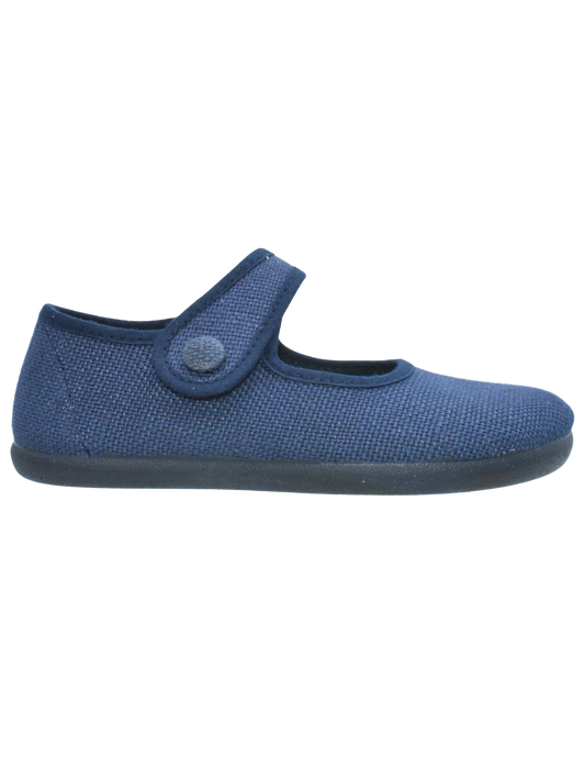 Merceditas Pekis Boton Lino Con Velcro Azul Marinos para Niña